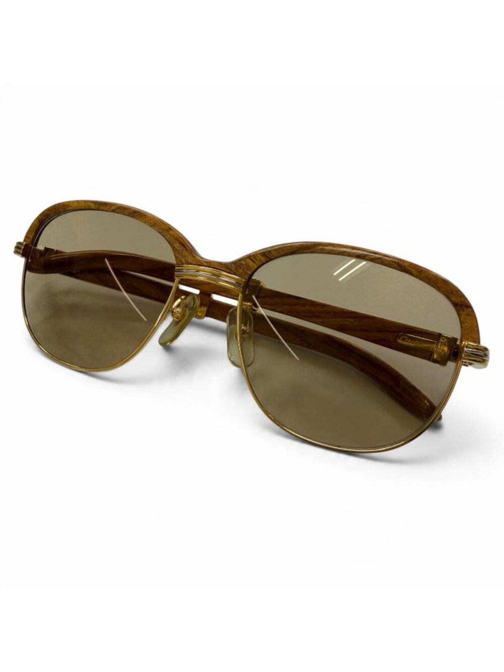 Cartier Vintage Malmaison Trinity Wood Temple Sunglasses with Logo Prescription